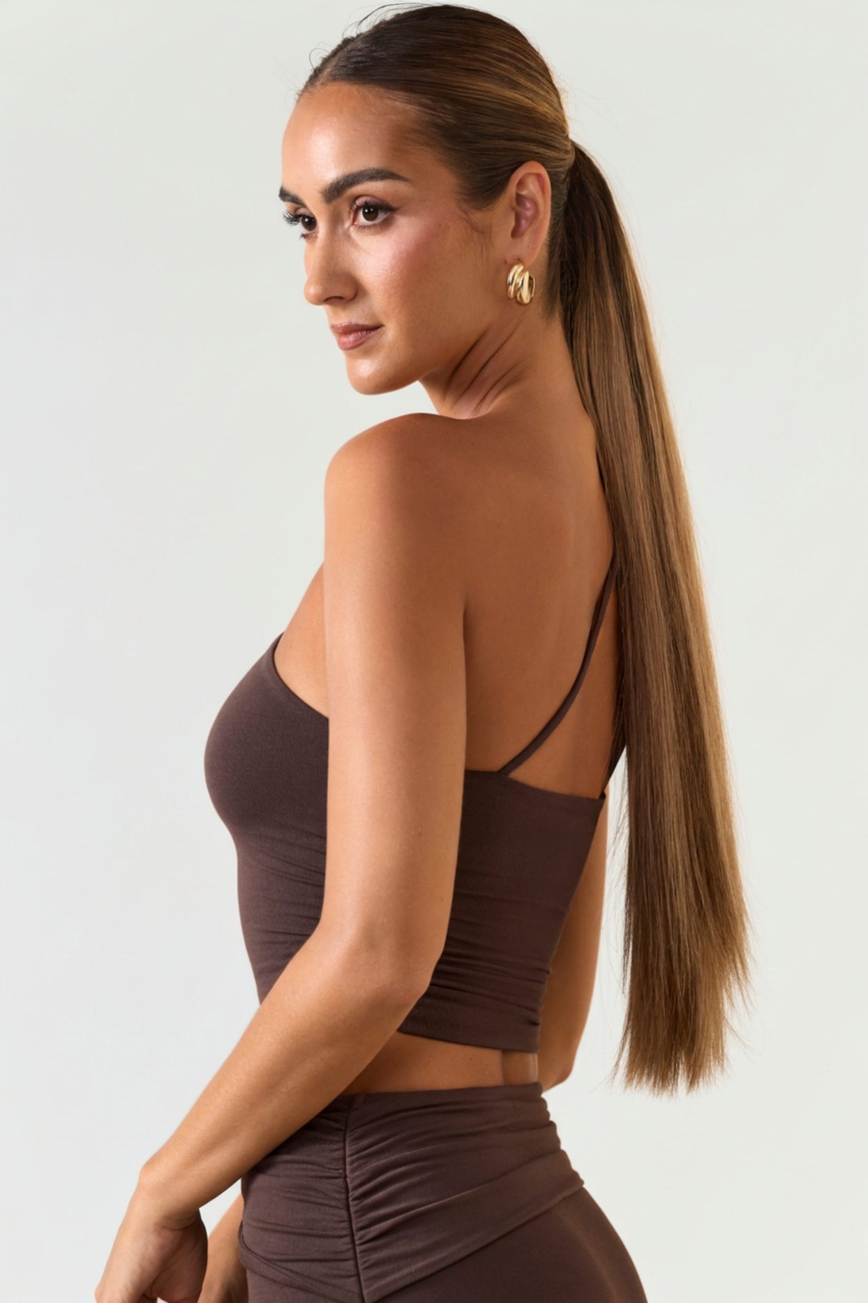 Modal One-Shoulder Top in Chocolate Brown - 3