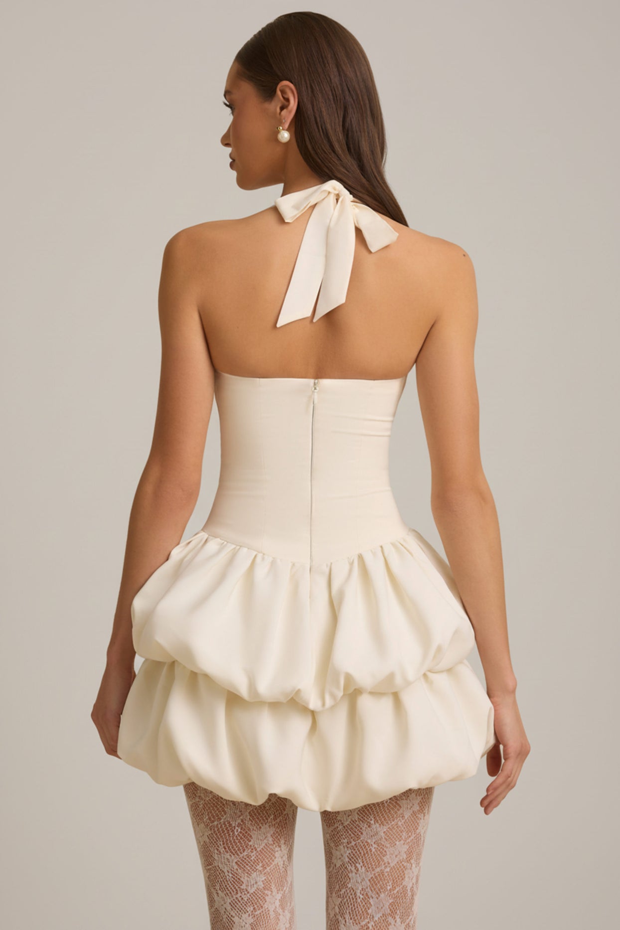 Halterneck Layered Bubble Hem Corset Mini Dress in Ivory - 8