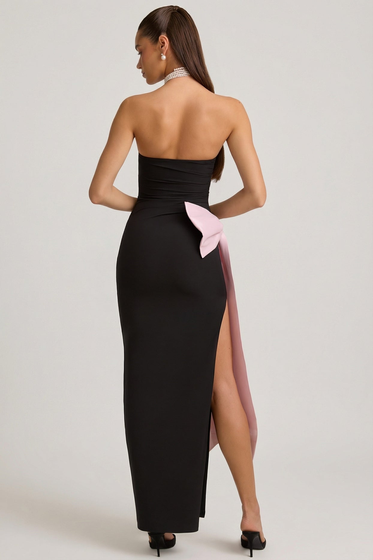 Strapless Bow-Detail Maxi Dress in Black - 2