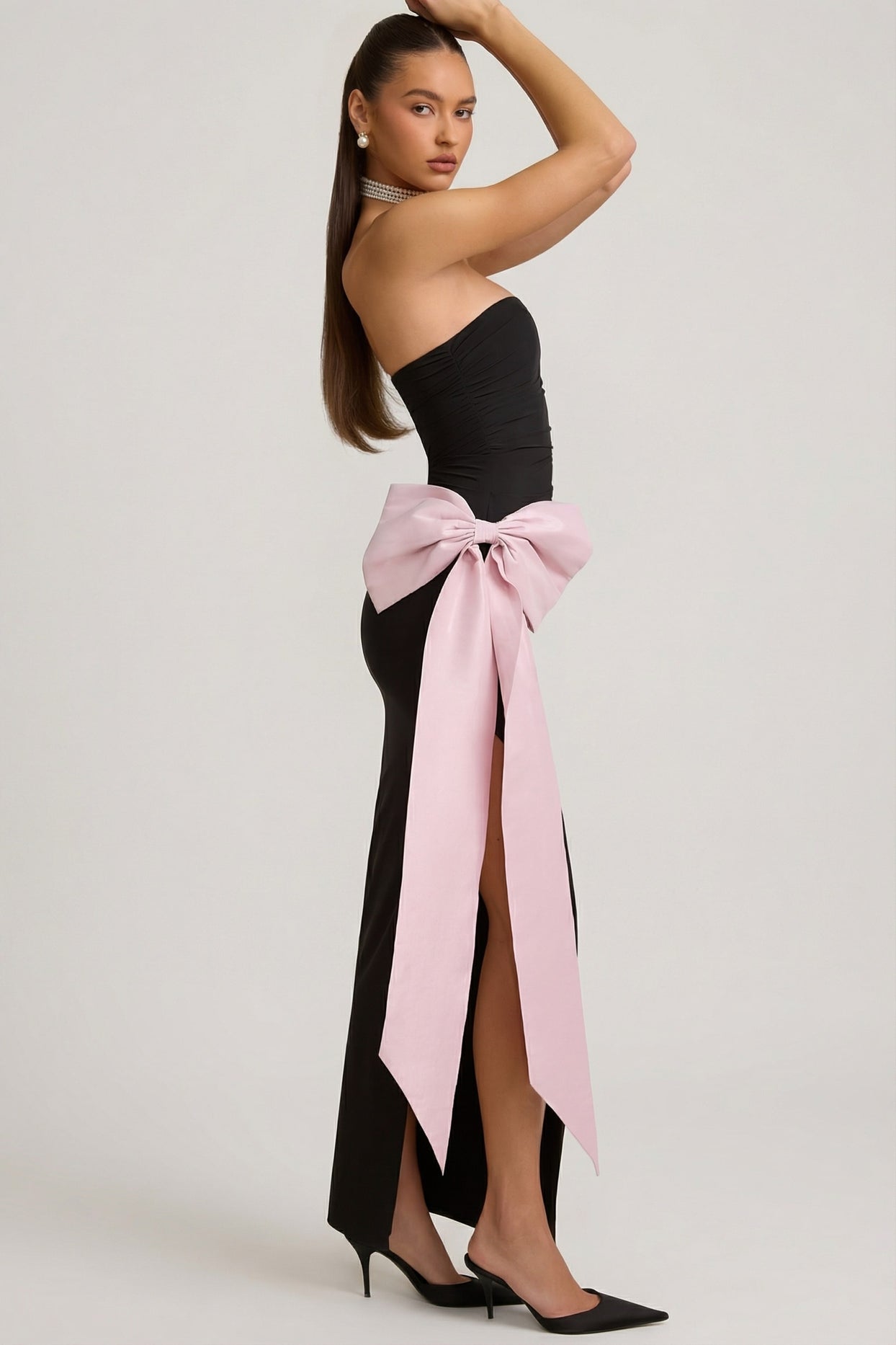 Strapless Bow-Detail Maxi Dress in Black - 6