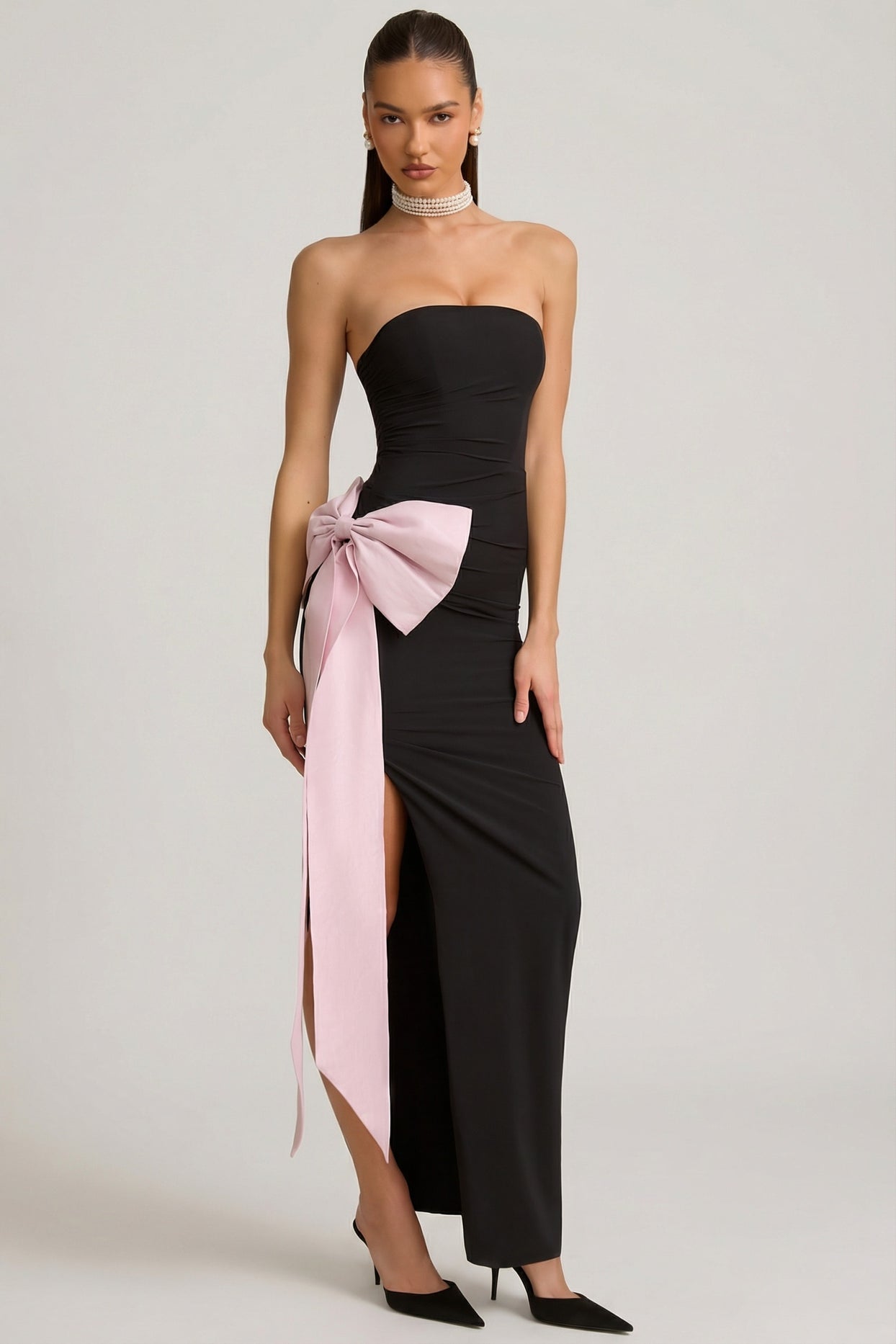 Strapless Bow-Detail Maxi Dress in Black - 5