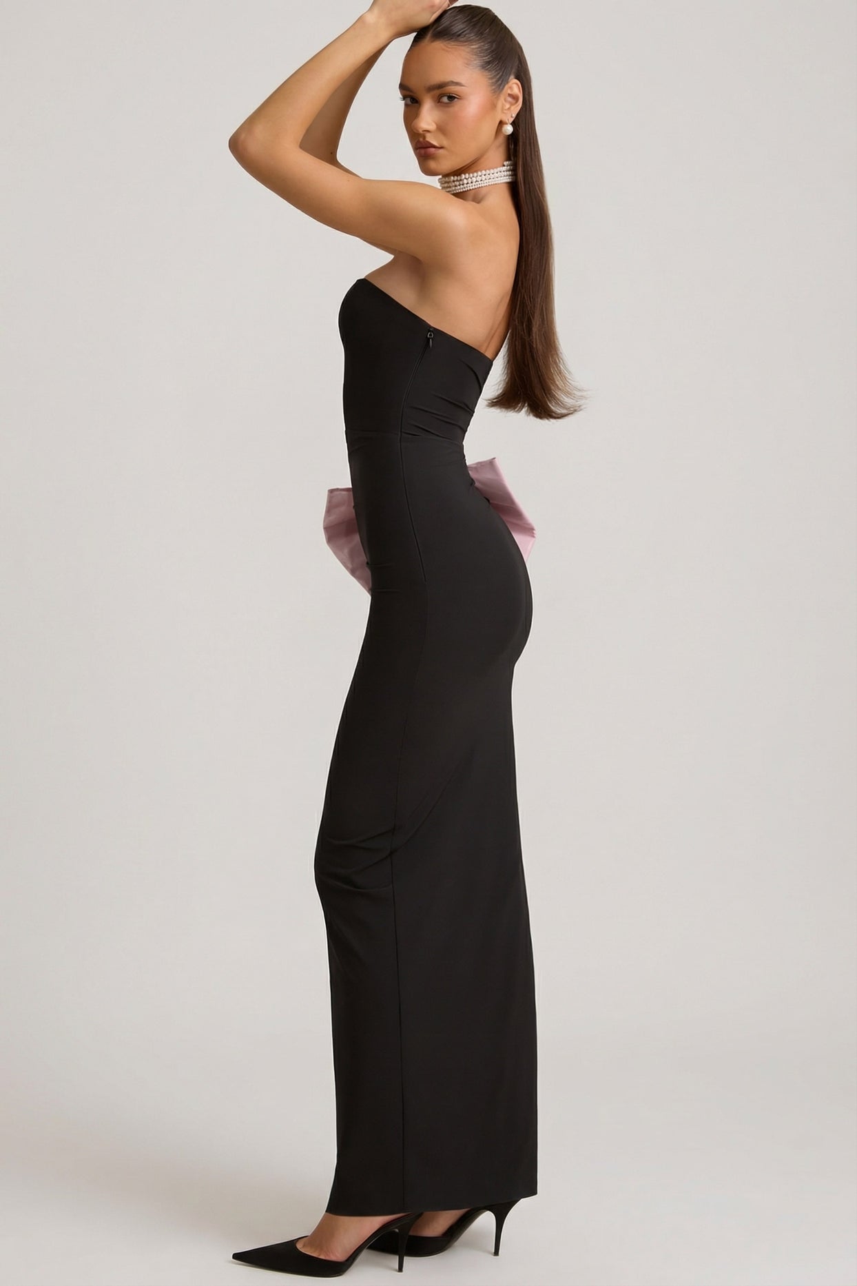 Strapless Bow-Detail Maxi Dress in Black - 3