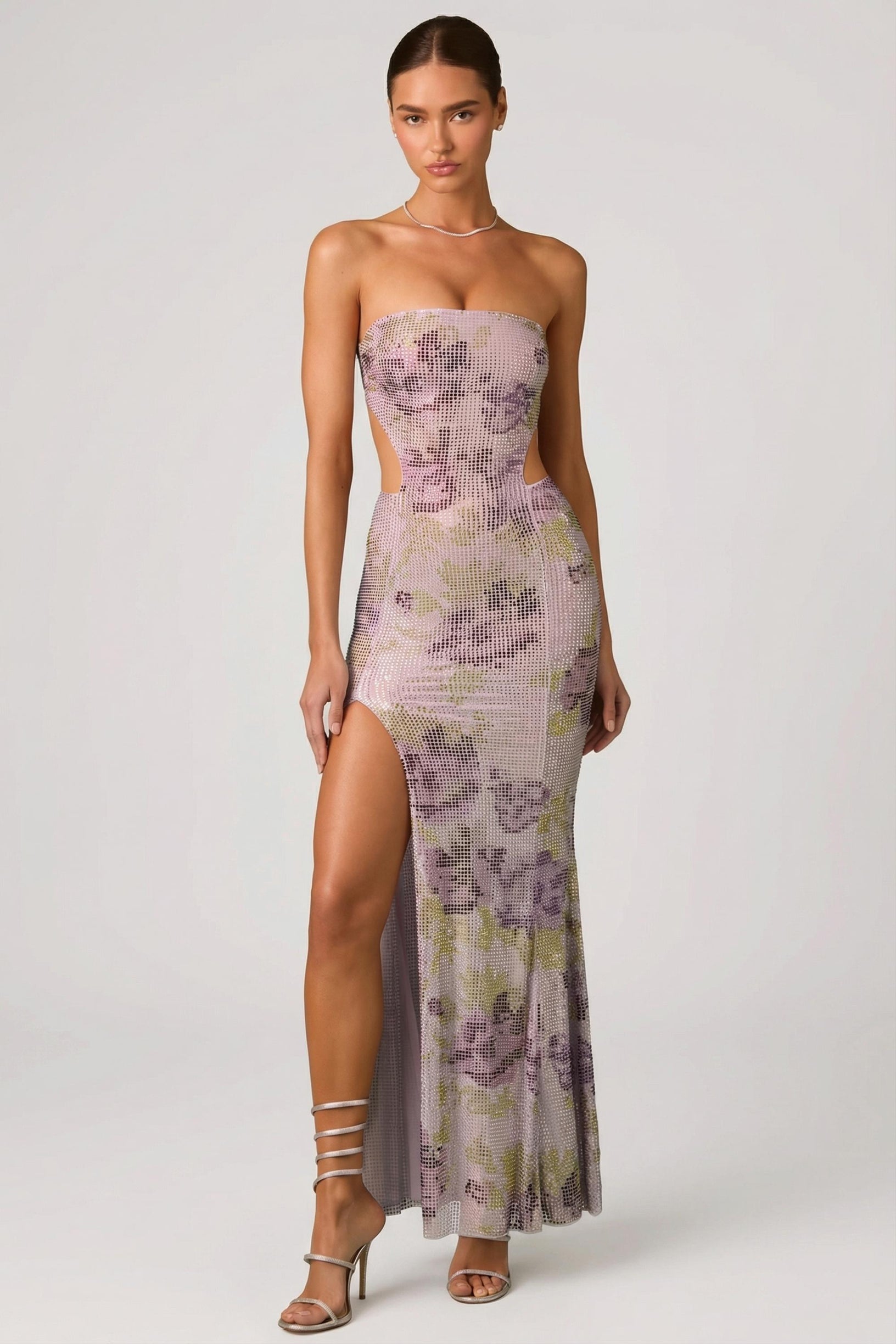 Embellished Cut-Out Fishtail Maxi Dress in Lilac - 1