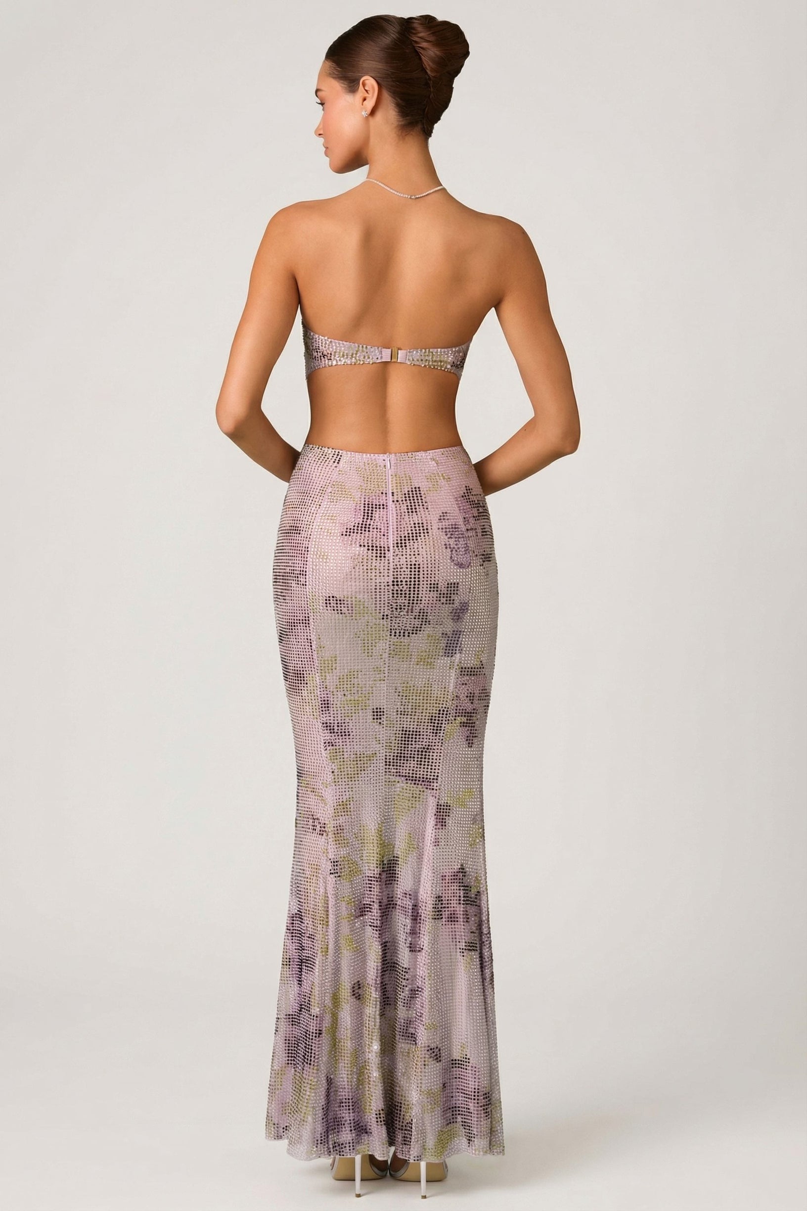 Embellished Cut-Out Fishtail Maxi Dress in Lilac - 2