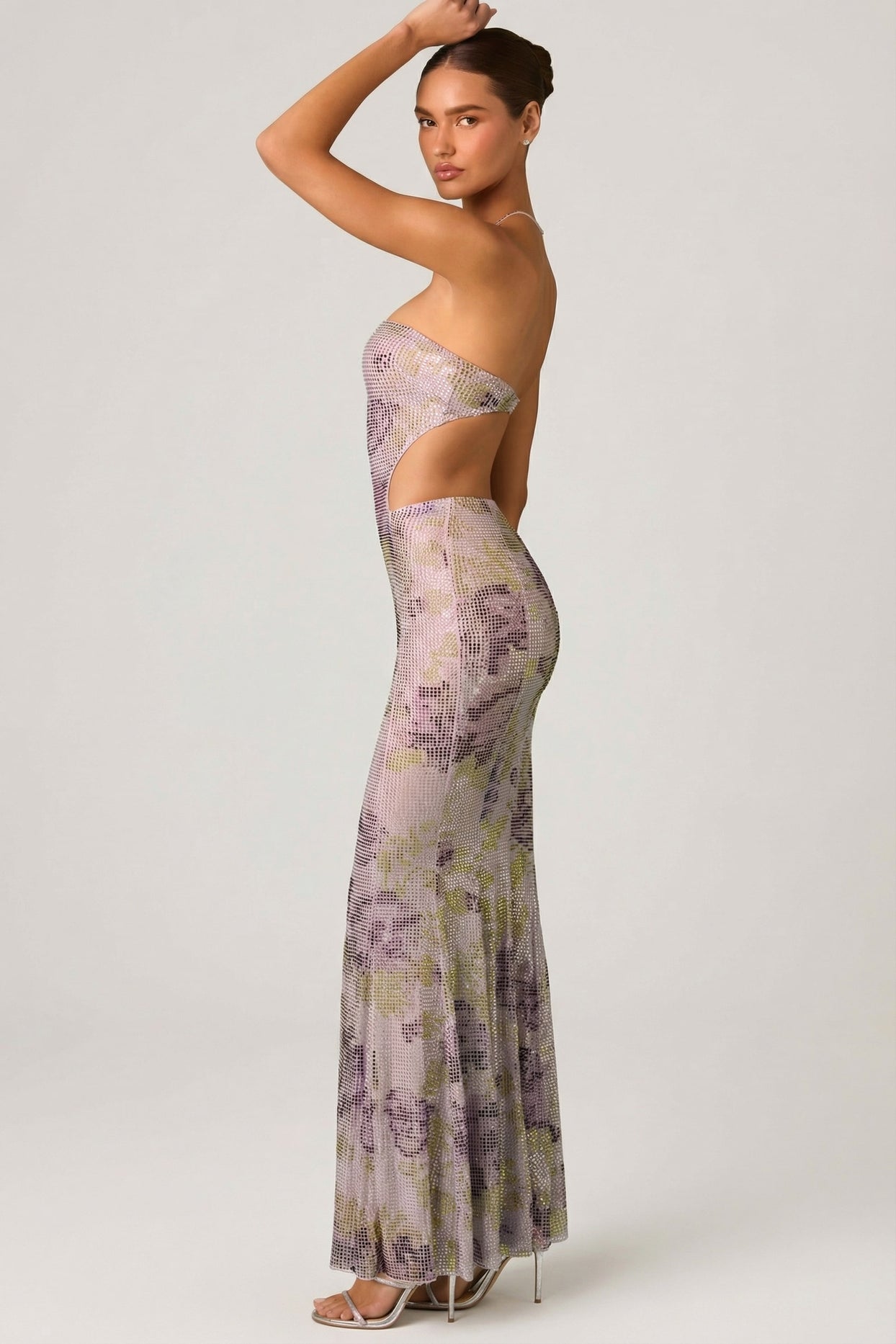 Embellished Cut-Out Fishtail Maxi Dress in Lilac - 4