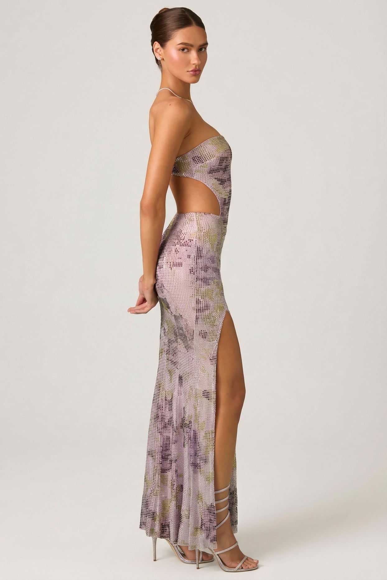 Embellished Cut-Out Fishtail Maxi Dress in Lilac - 8