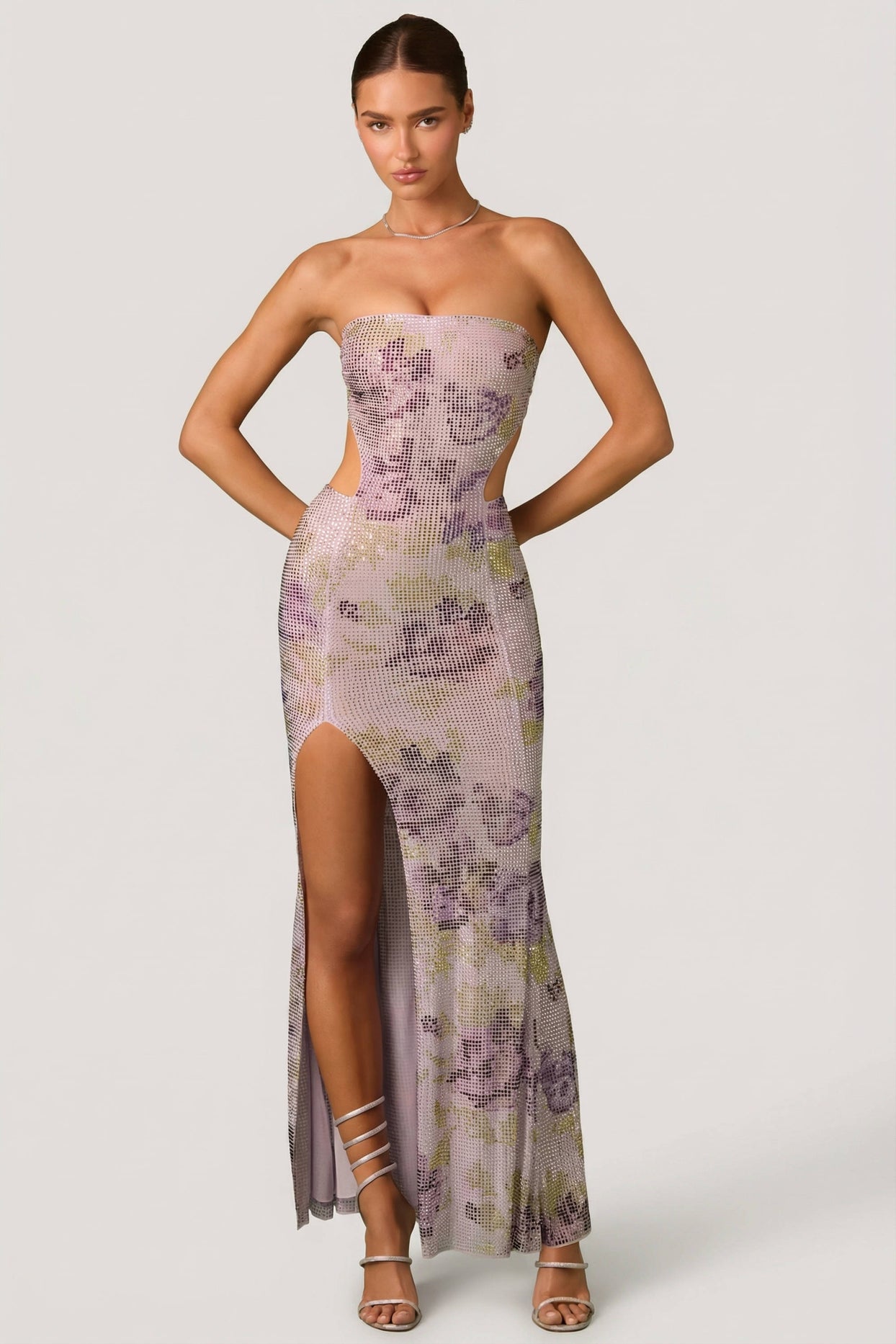 Embellished Cut-Out Fishtail Maxi Dress in Lilac - 5