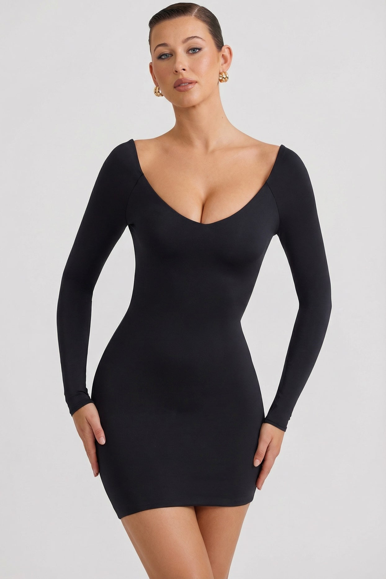 Scoop-Neck Mini Dress in Black - 4