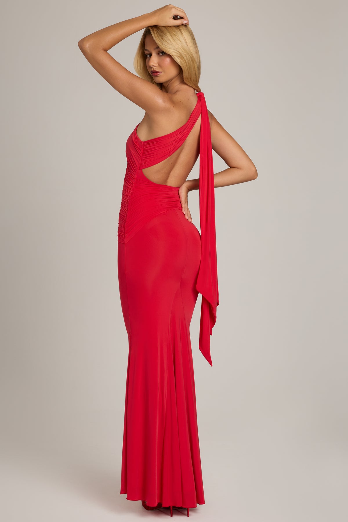 Jersey One-Shoulder Maxi Dress in Scarlet Red
