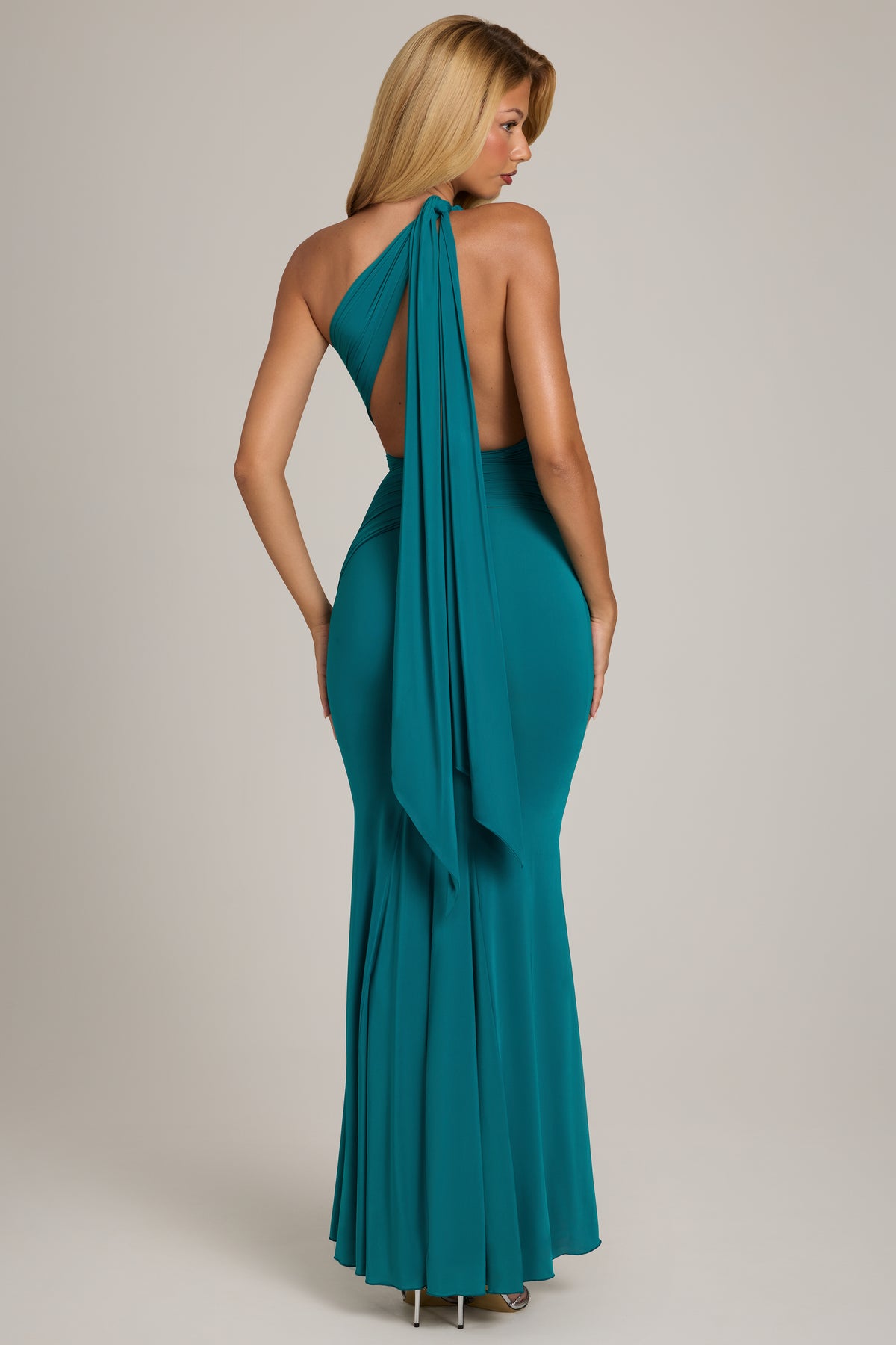 Jersey One-Shoulder Maxi Dress in Teal