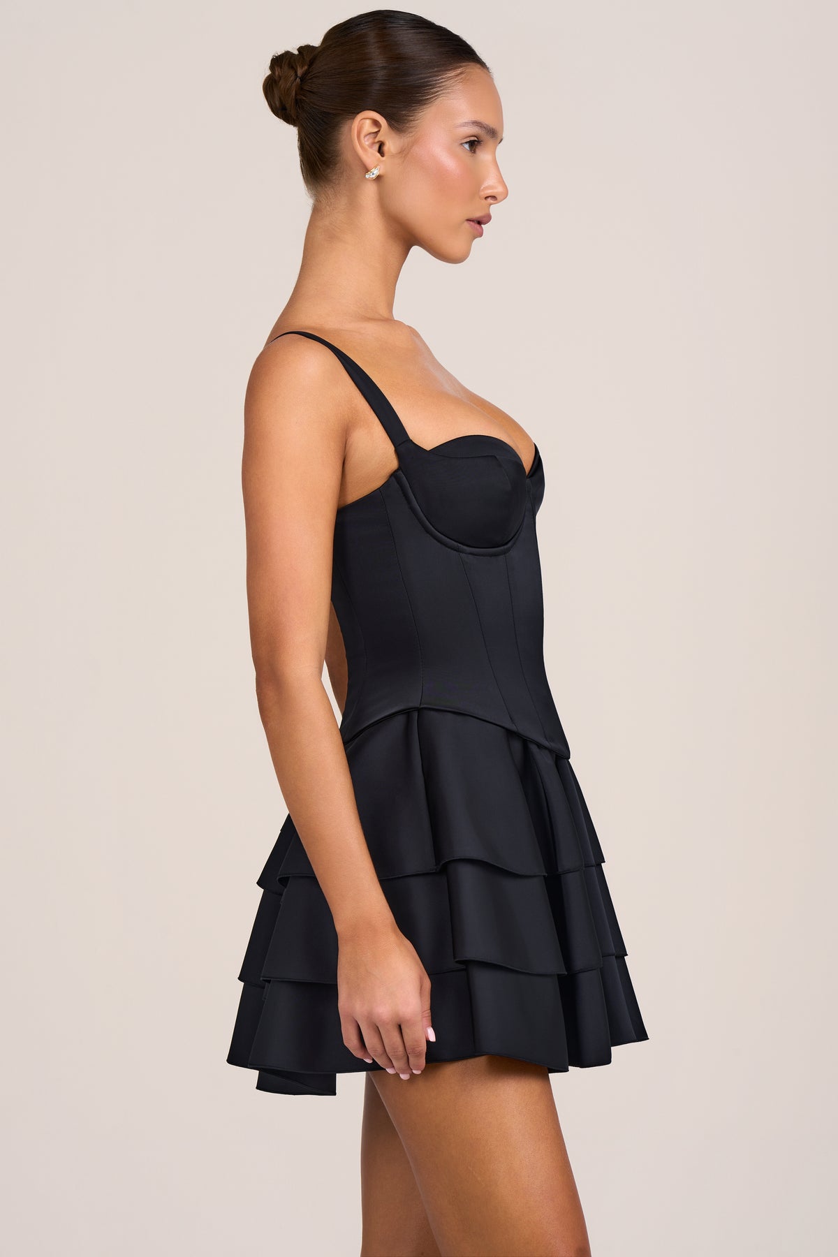 Satin Corset Mini Dress in Black