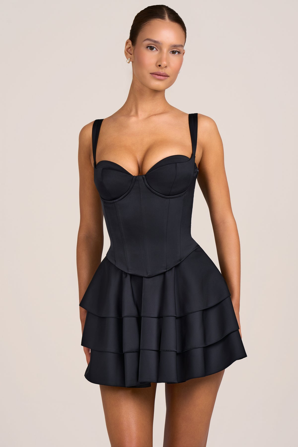 Satin Corset Mini Dress in Black