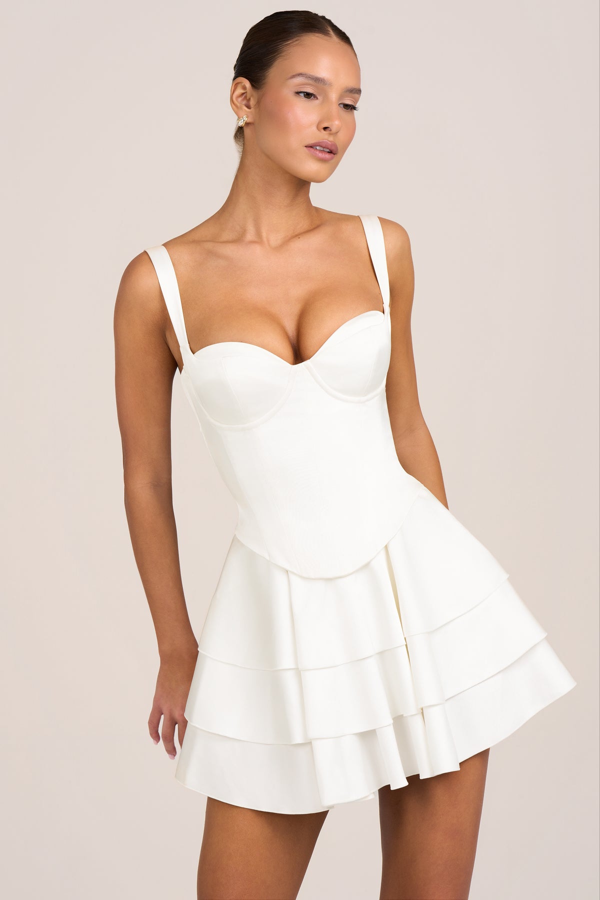 Satin Corset Mini Dress in White