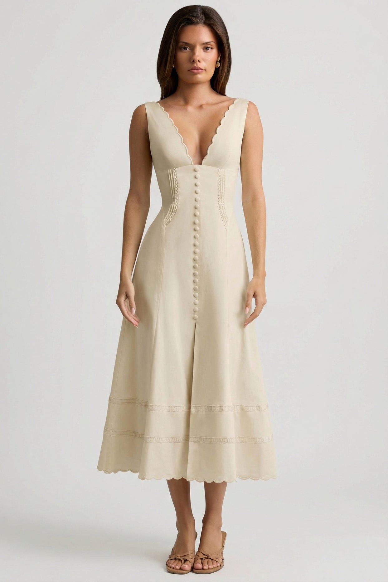 Cotton-Poplin A-Line Midaxi Dress in Ivory - 7