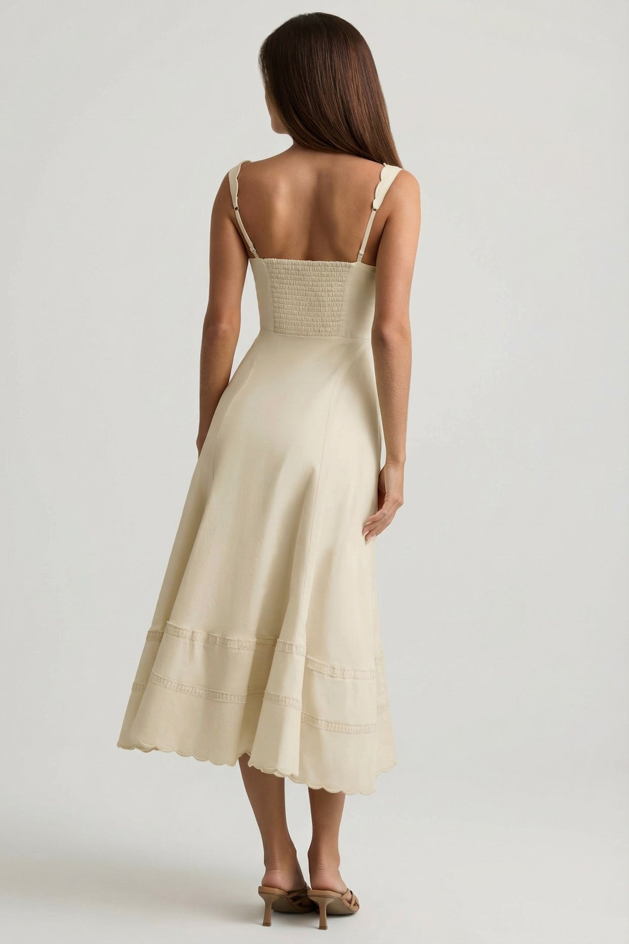 Cotton-Poplin A-Line Midaxi Dress in Ivory - 6