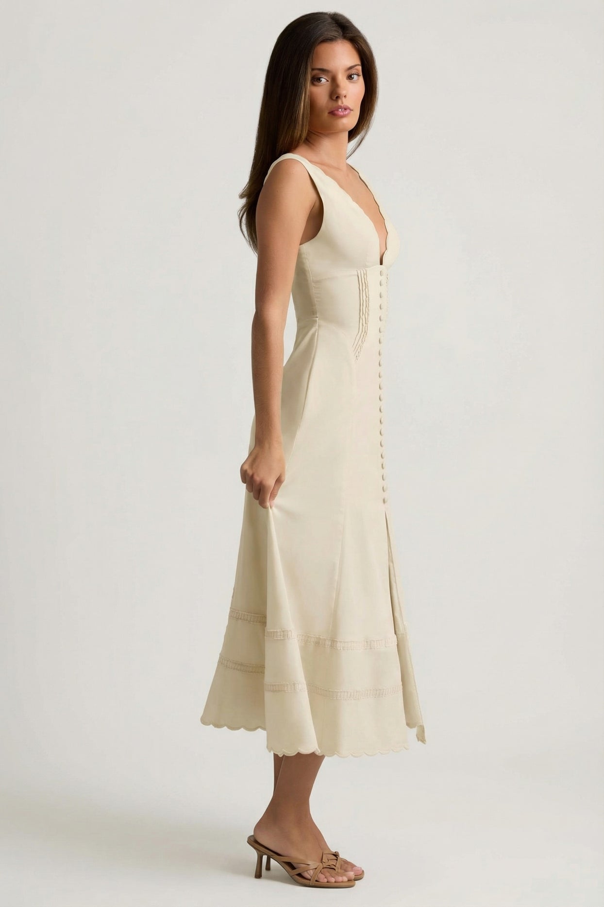 Cotton-Poplin A-Line Midaxi Dress in Ivory - 3