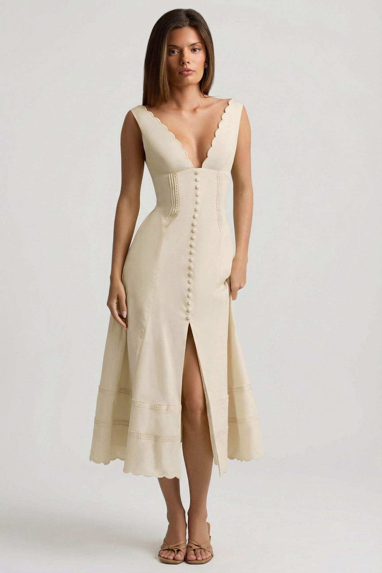 Cotton-Poplin A-Line Midaxi Dress in Ivory - 8