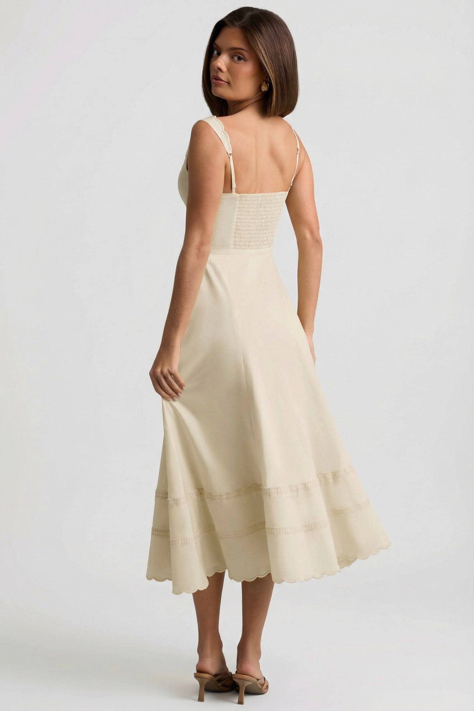 Cotton-Poplin A-Line Midaxi Dress in Ivory - 2