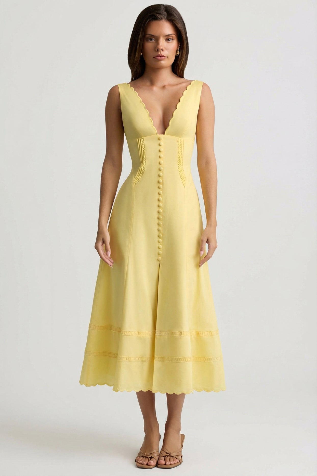 Cotton-Poplin A-Line Midaxi Dress in Pastel Yellow - 7