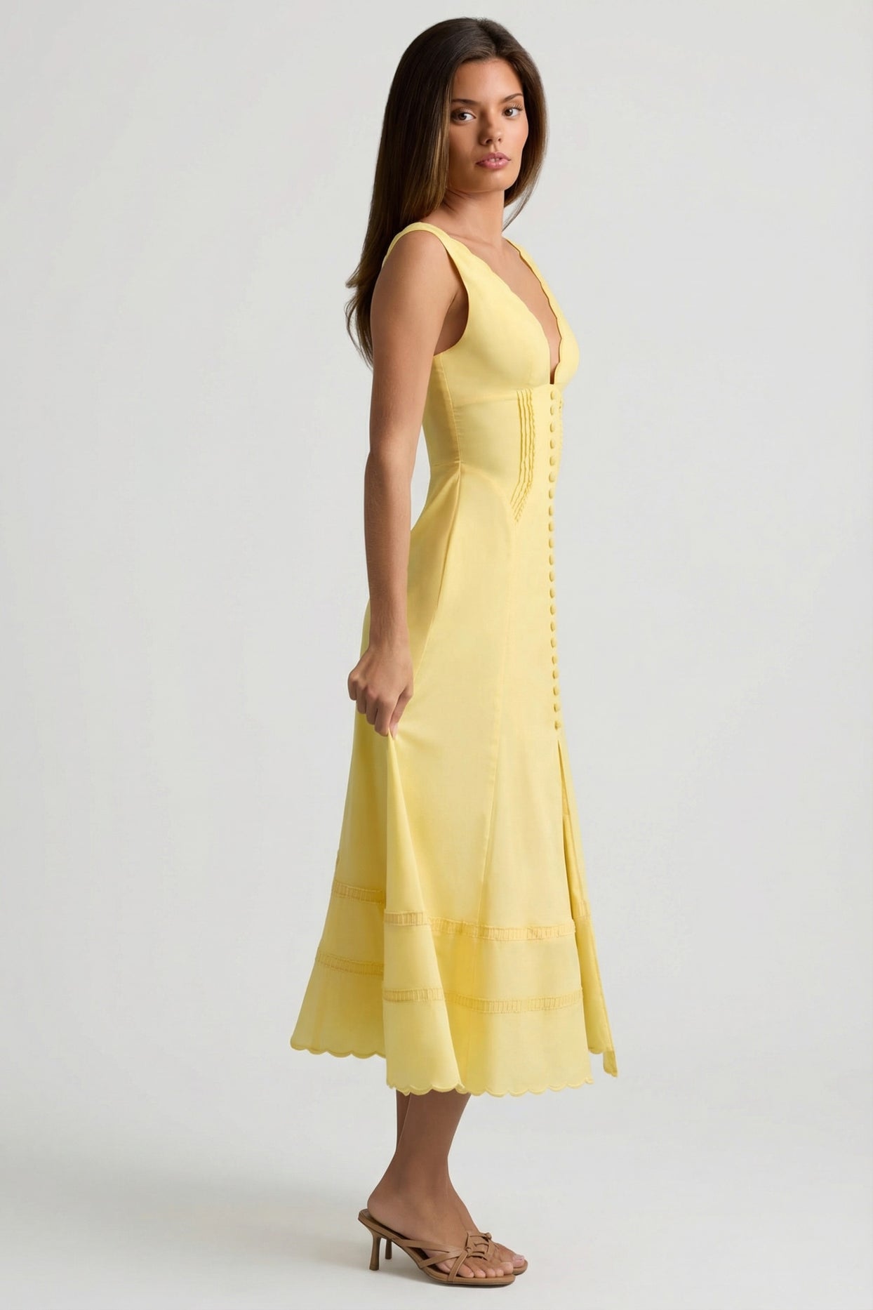 Cotton-Poplin A-Line Midaxi Dress in Pastel Yellow - 3