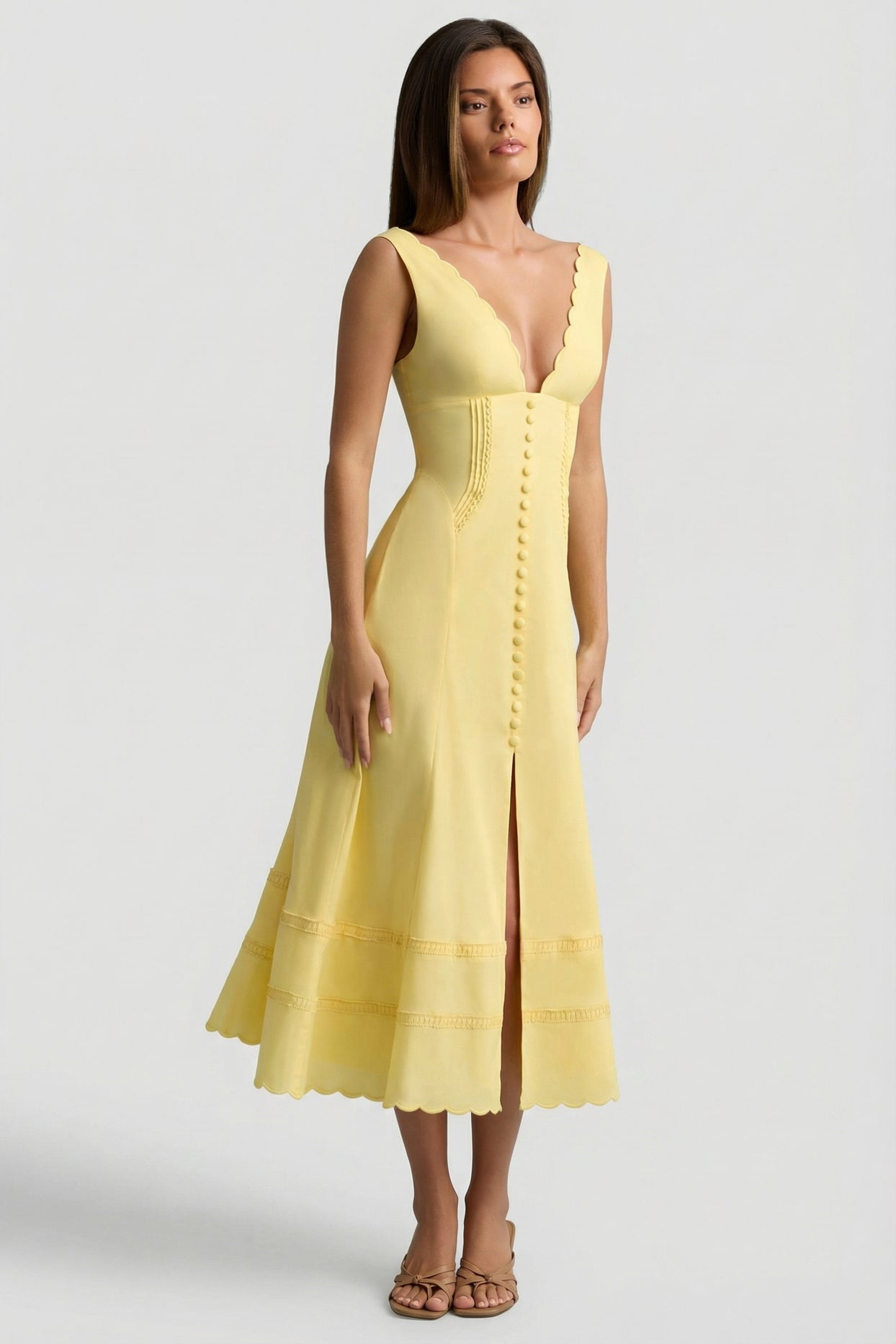 Cotton-Poplin A-Line Midaxi Dress in Pastel Yellow - 8