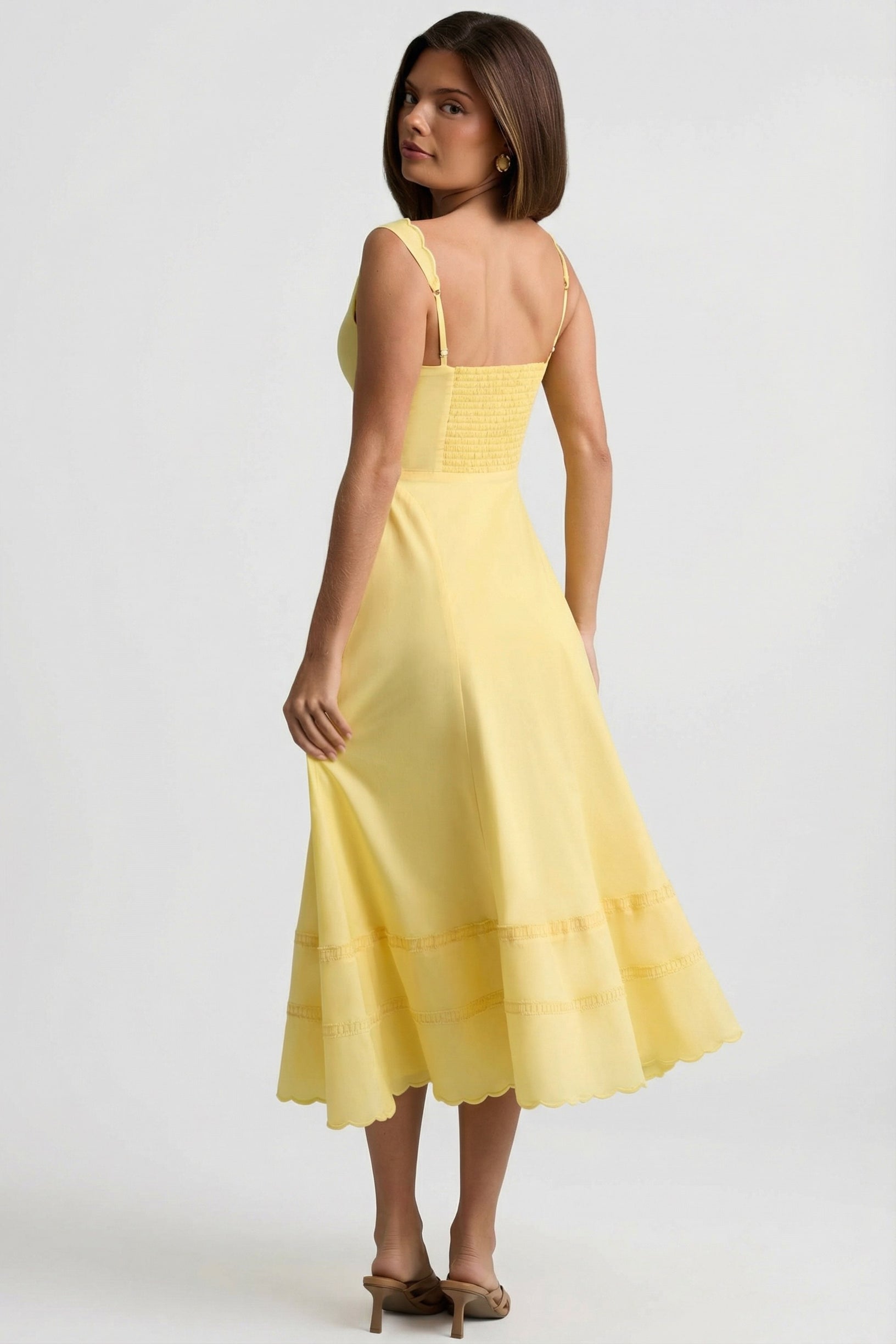 Cotton-Poplin A-Line Midaxi Dress in Pastel Yellow - 2