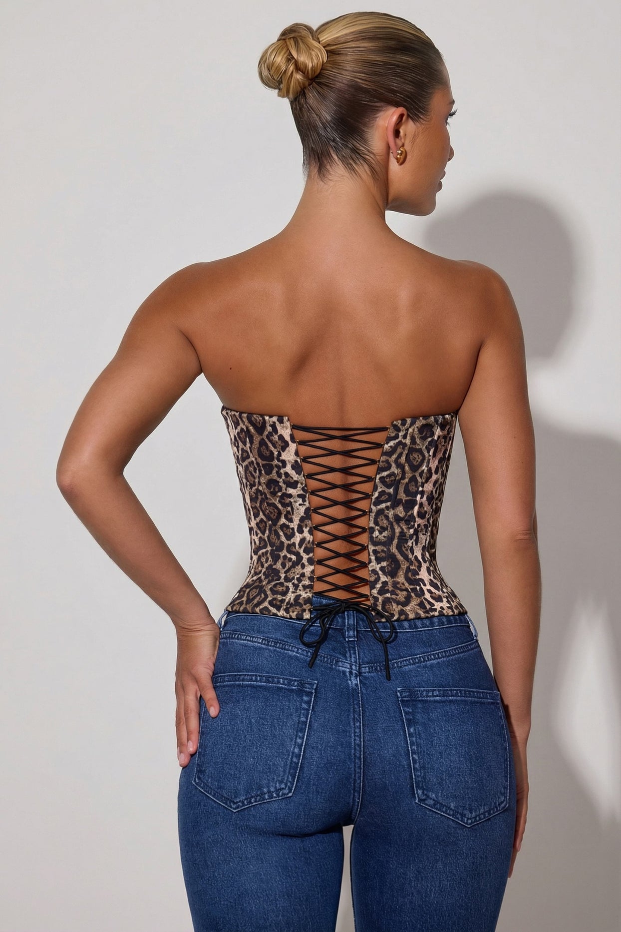Lace-Up Corset Top in Leopard Print - 2