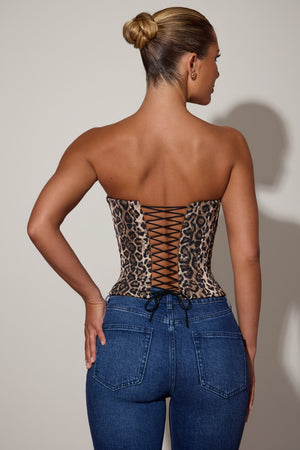 Lace-Up Corset Top in Leopard Print