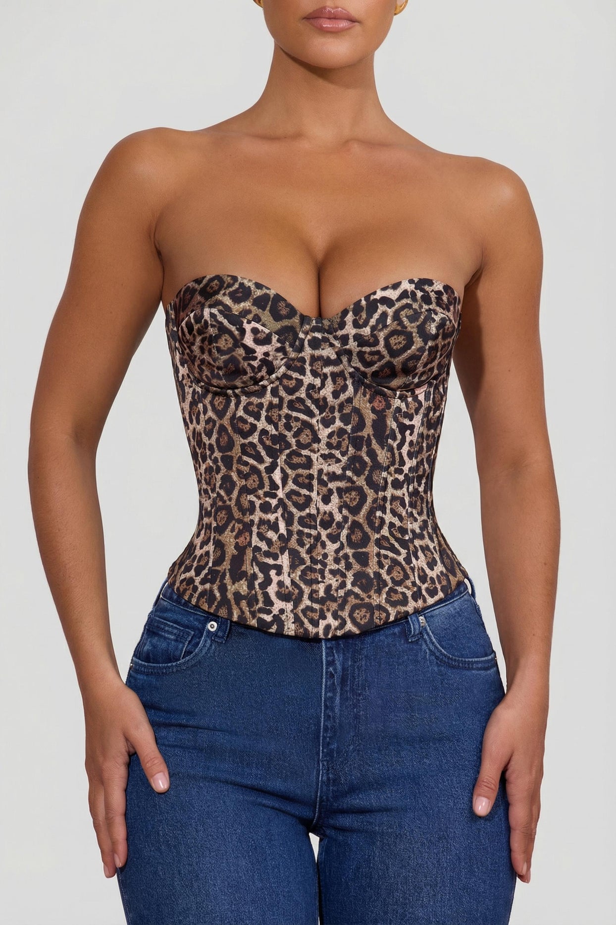 Lace-Up Corset Top in Leopard Print - 4