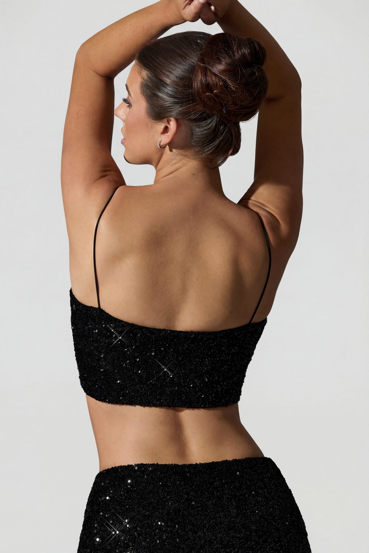Embellished Cut-Out Crop Top in Black - 2