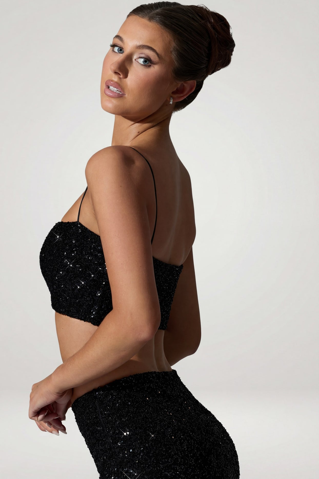 Embellished Cut-Out Crop Top in Black - 4