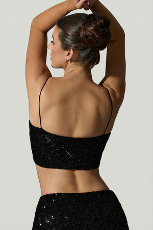 Embellished Cut-Out Crop Top in Black