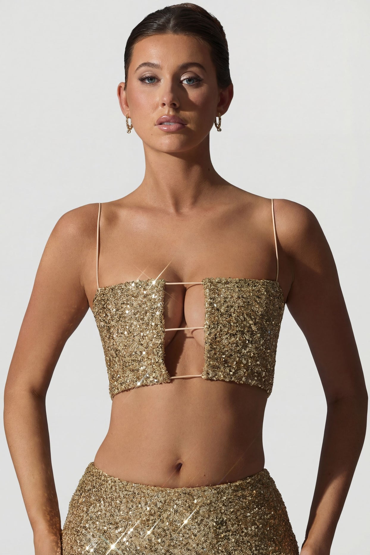 Embellished Cut-Out Crop Top in Gold - 7
