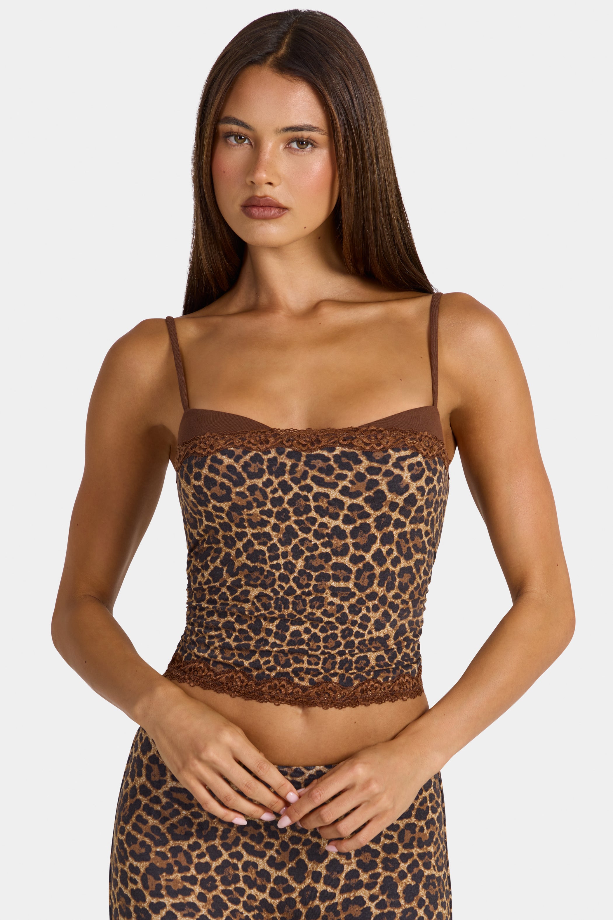 Modal Lace-Trim Peekaboo Tank Top in Leopard