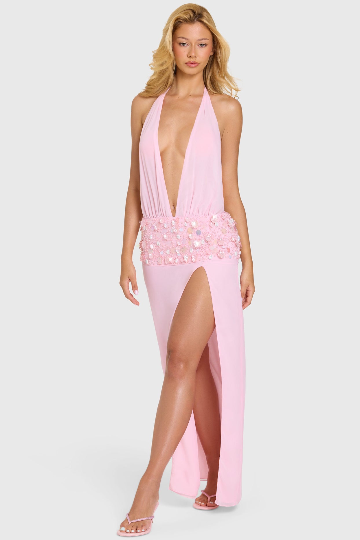 Embellished Waist Maxi Dress in Bubblegum Pink - 9