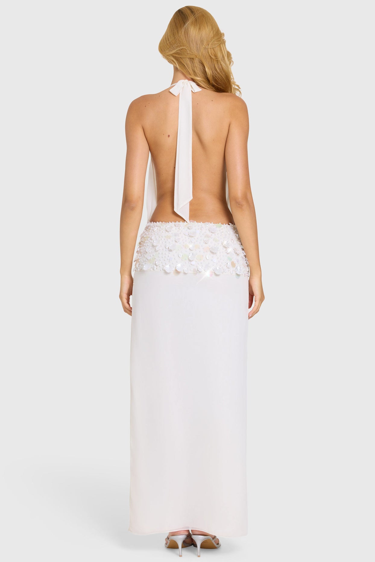Embellished Waist Maxi Dress in Ivory - 10