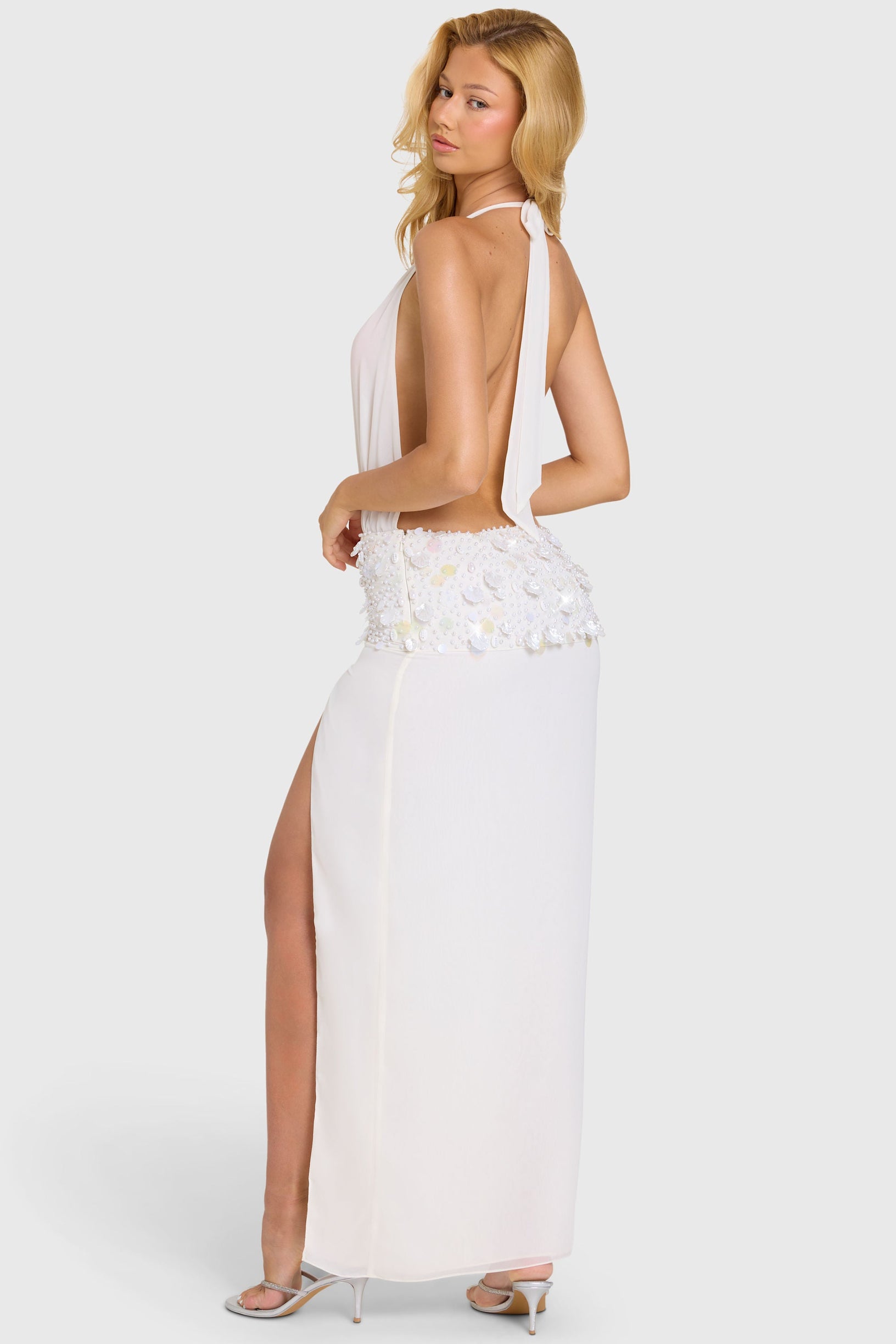 Embellished Waist Maxi Dress in Ivory - 2