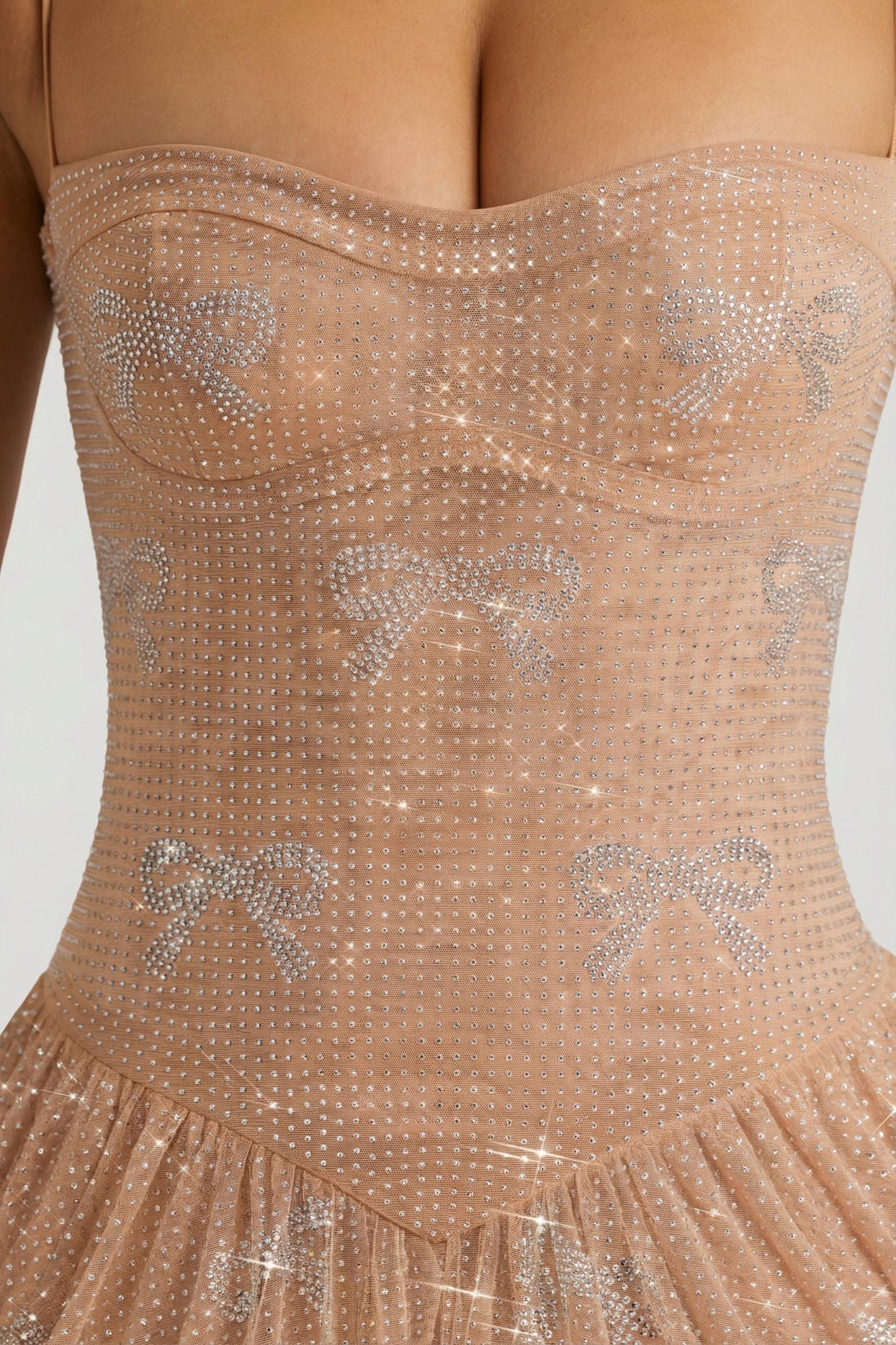 Embellished Strappy Skater Mini Dress in Almond - 7