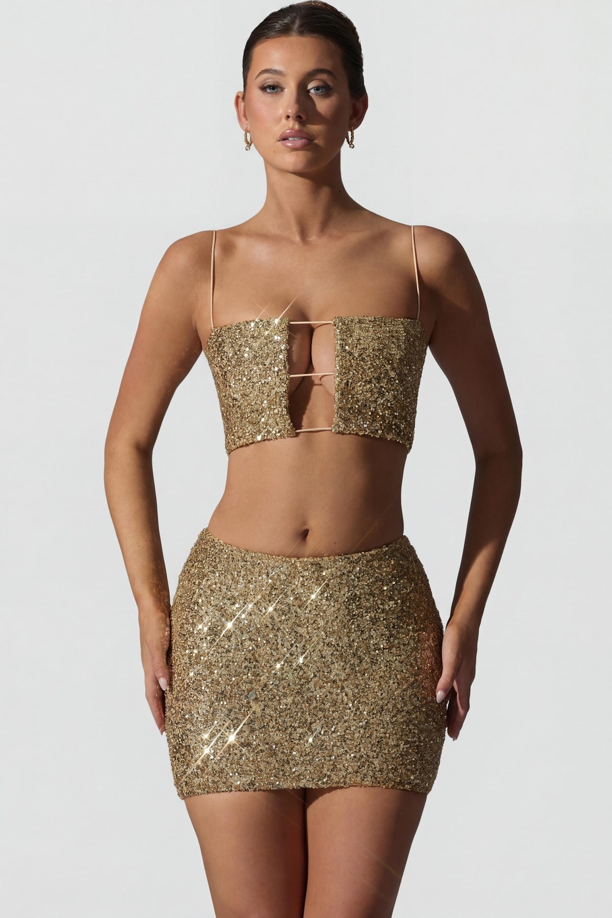 Embellished Mid-Rise Mini Skirt in Gold - 5