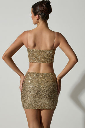 Embellished Mid-Rise Mini Skirt in Gold