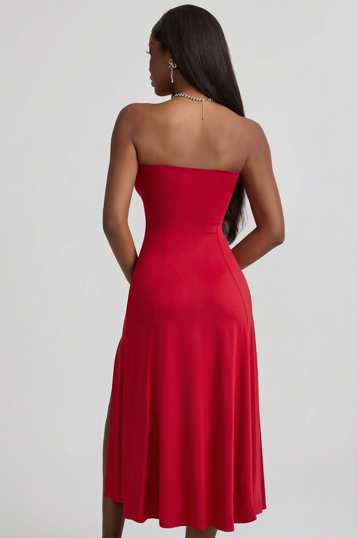 Slinky Jersey Strapless A-Line Midaxi Dress in True Red - 2