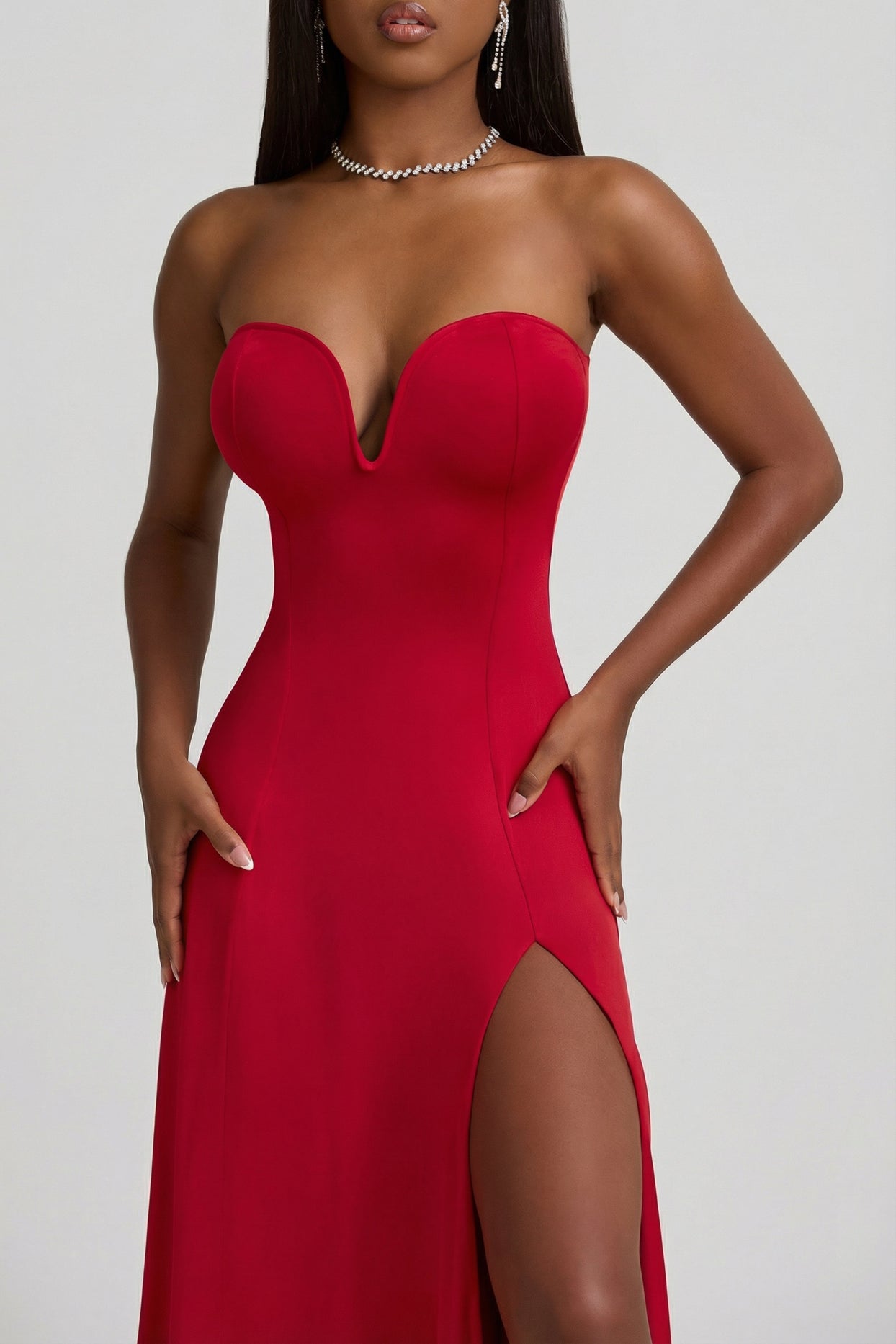 Slinky Jersey Strapless A-Line Midaxi Dress in True Red - 3