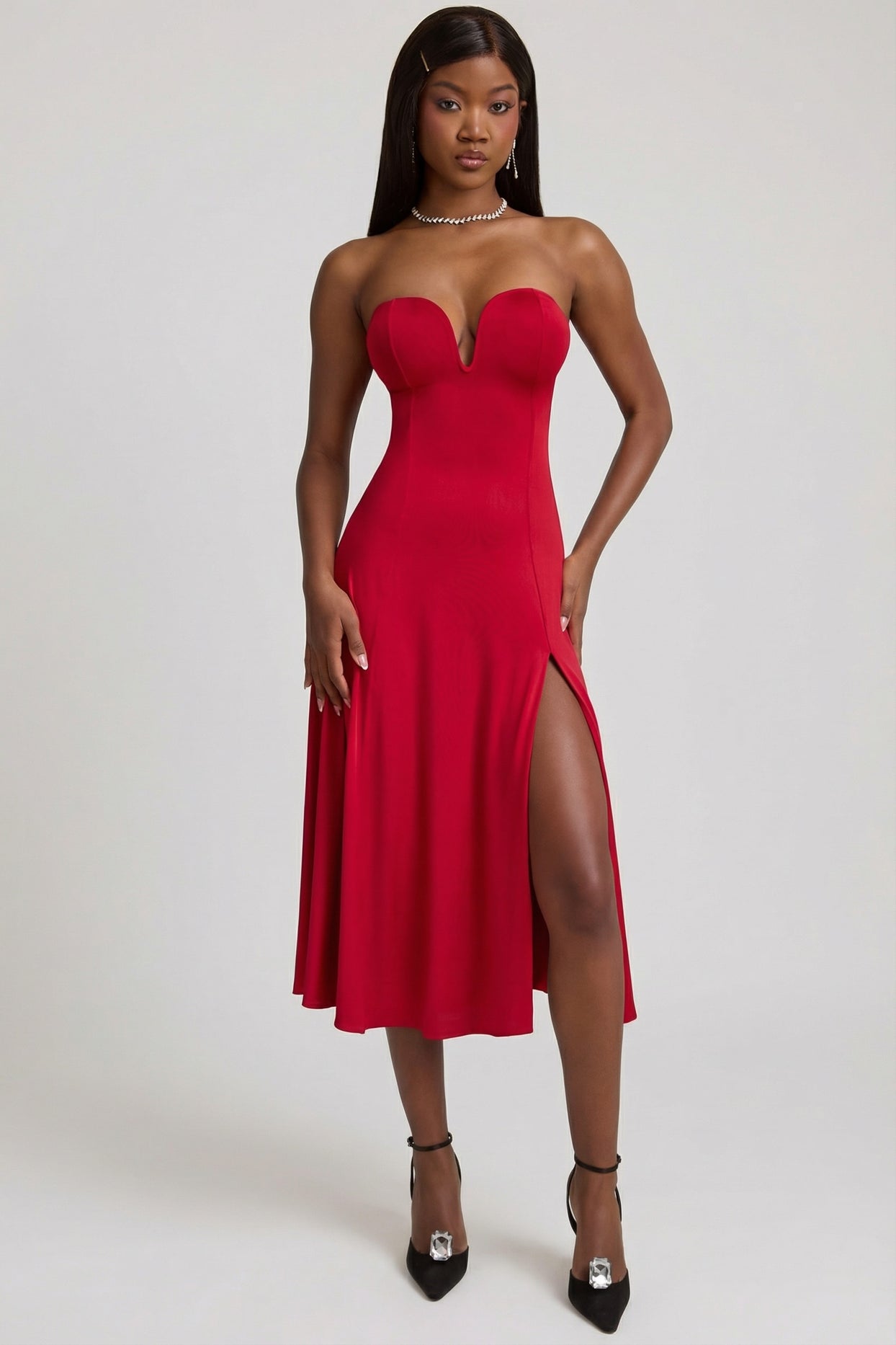 Slinky Jersey Strapless A-Line Midaxi Dress in True Red - 8