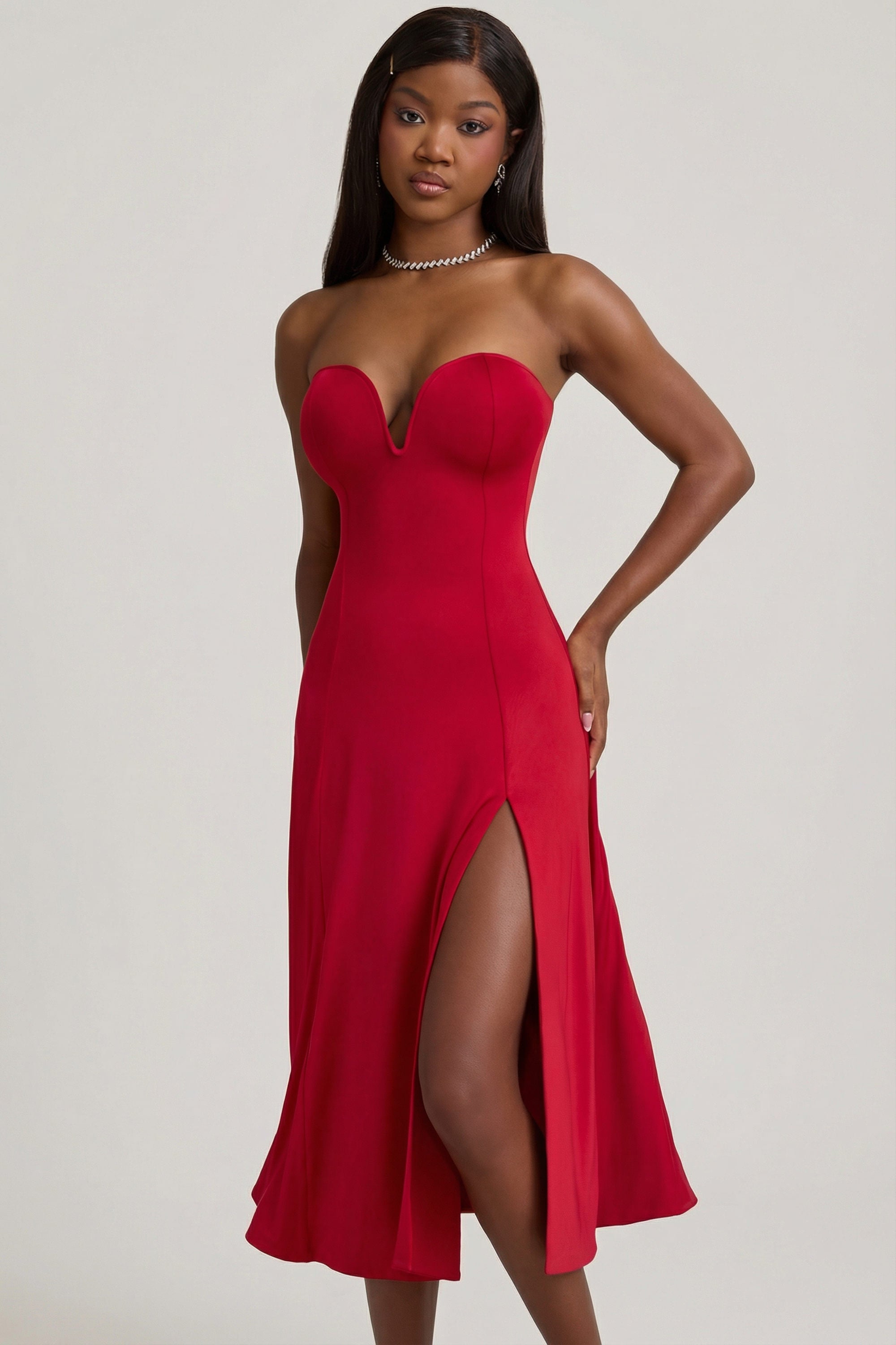 Suvi Asymmetric Neckline Ruched Cut Out Maxi Dress in Black