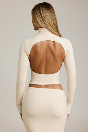 Modal Ruched Backless Turtleneck Top in Ivory