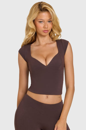 Modal Cap-Sleeve Top in Chocolate