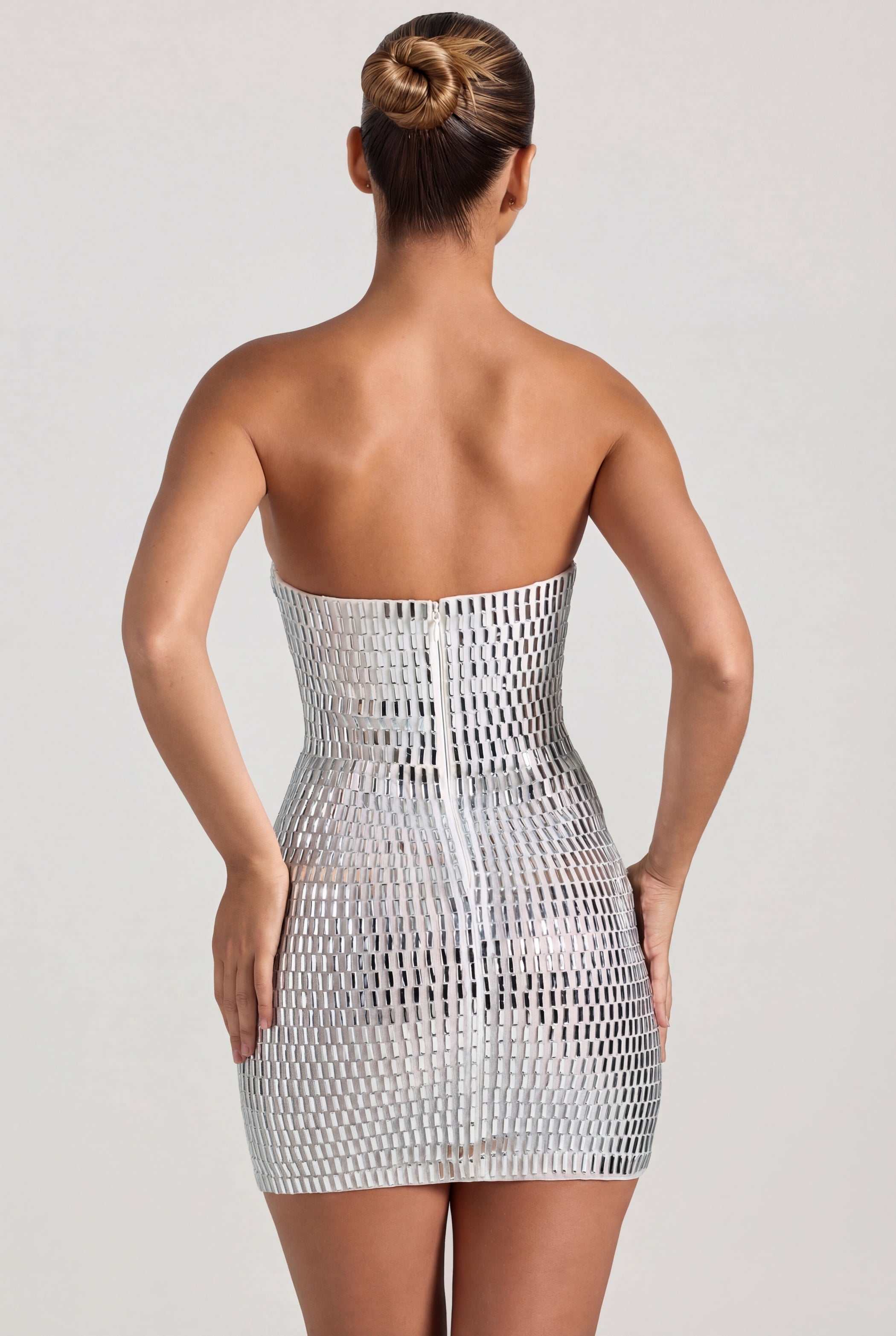 Embellished Bandeau Mini Dress in Diamond