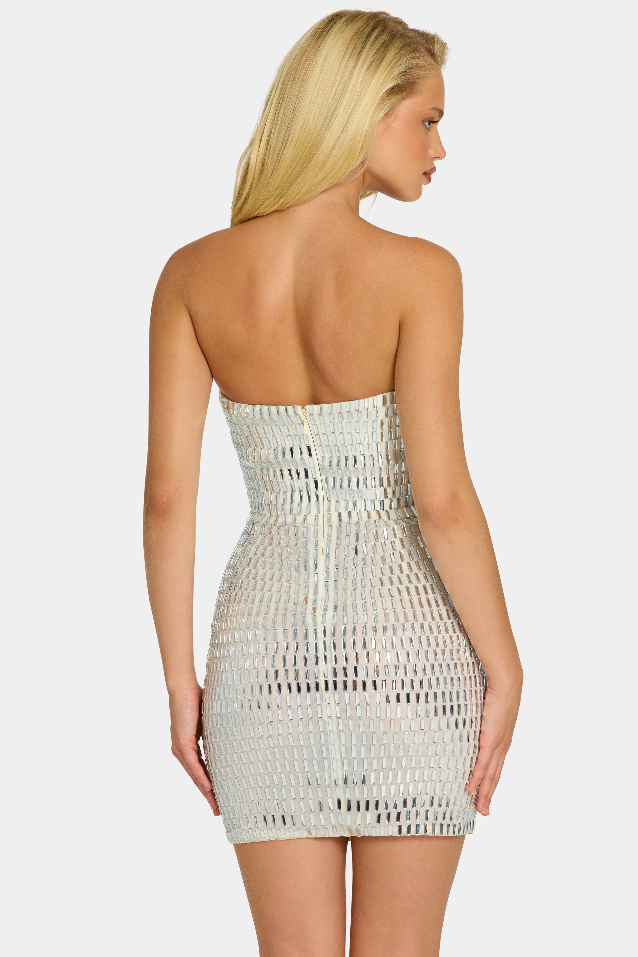 Embellished Bandeau Mini Dress in White