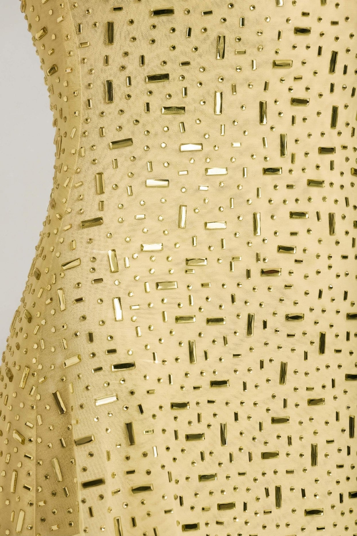 Sheer Embellished Square-Neck Mini Dress in Yellow - 3