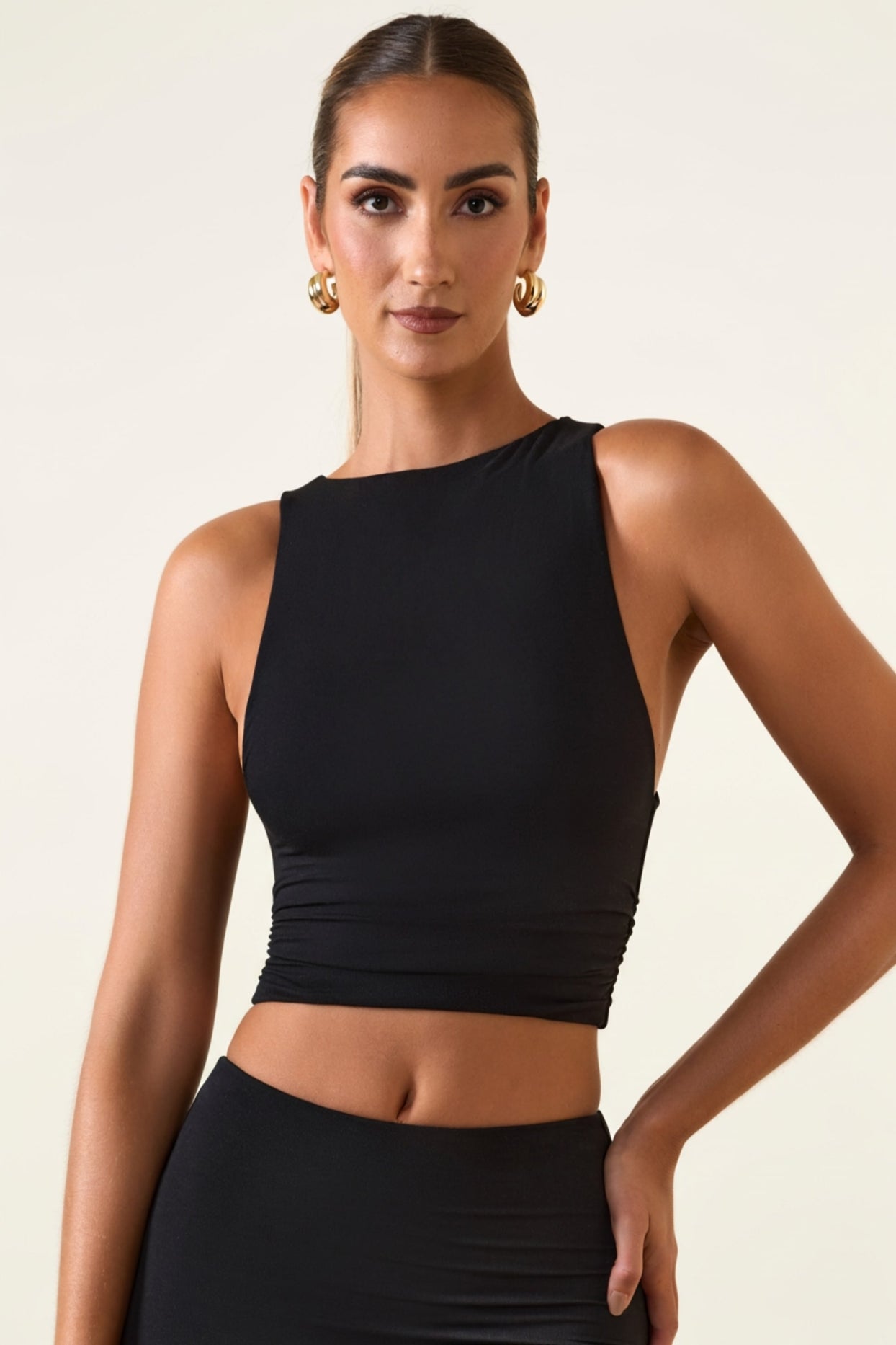 Modal Boat-Neck Tank Top in Black - 1